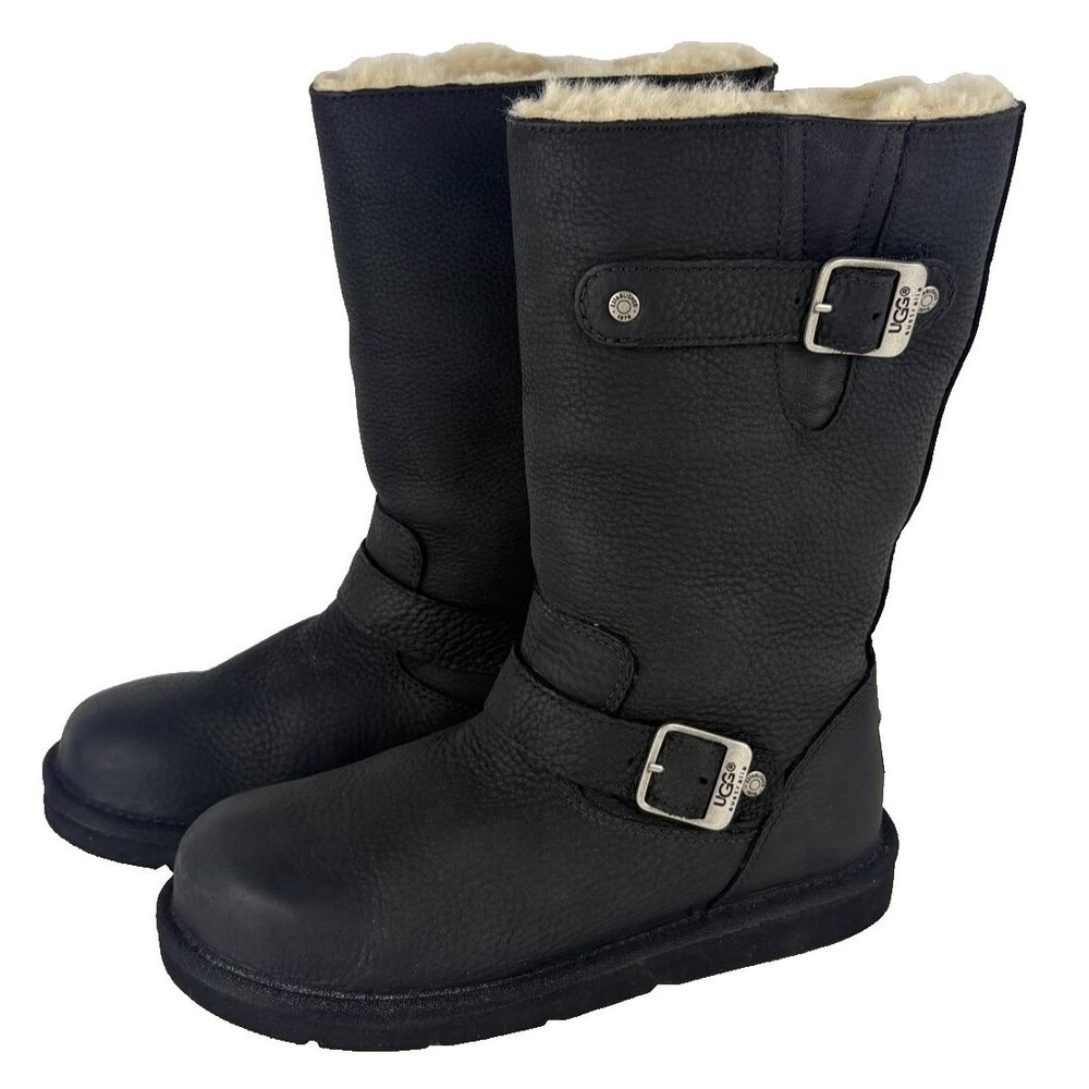 UGG Kensington 5678 Women’s Size 6 Black Leather Shearling Moto Buckle Boots